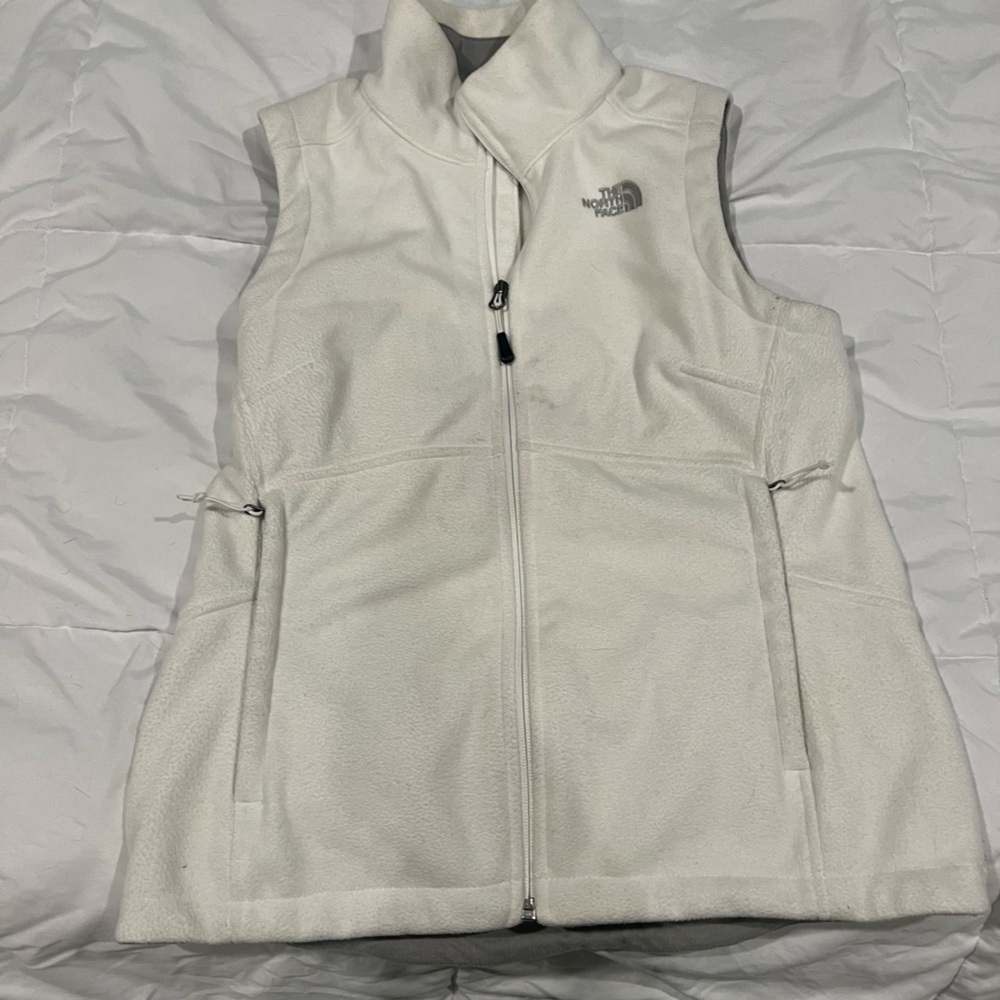 Women’s North Face Fleece Vest, Cream w/ Grey trim, Size M